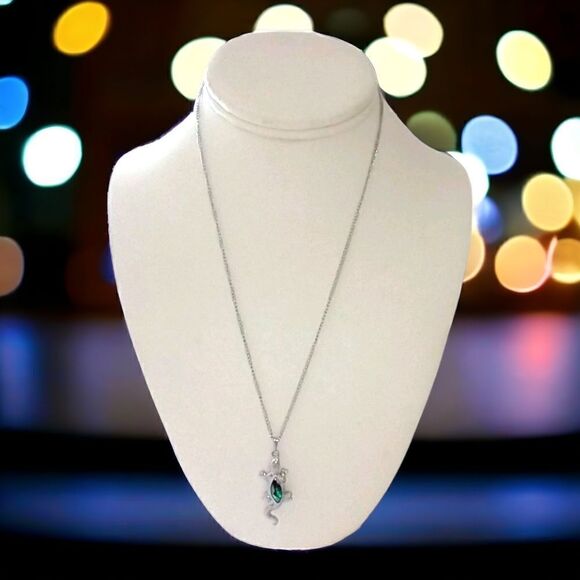 Vtg Abalone Gecko Pendant Necklace Lizard Reptile Silver Tone Shell 18" Chain - Picture 16 of 16